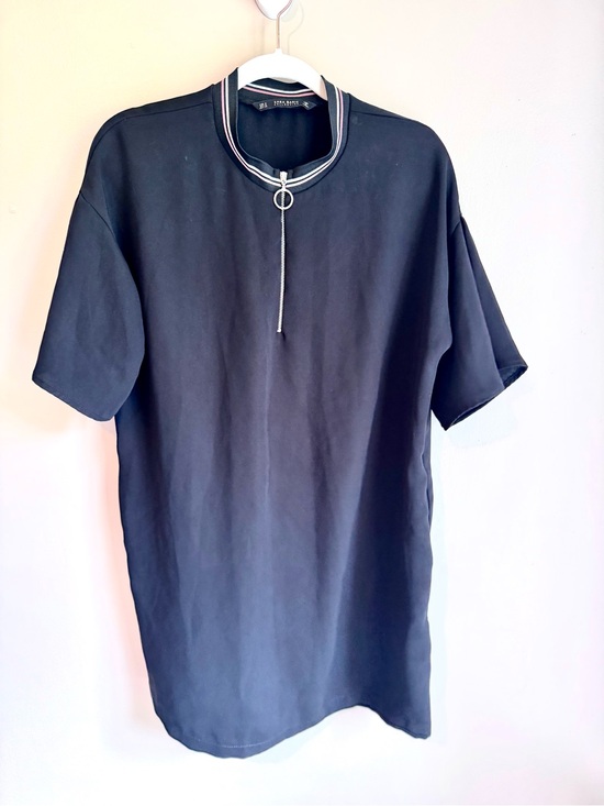 Zara Dresses & Skirts - Zara Basic Black Oversized Tunic Shirt Dress Dolman Short Sleeve Zip M